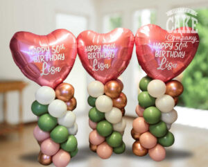 Large personalised balloon columns pink sage green - Tamworth