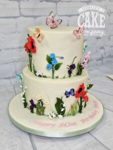 two tier ivory wild flower floral birthday cake - tamworth