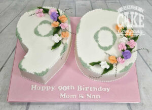 number 90 shaped floral birthday cake - Tamworth