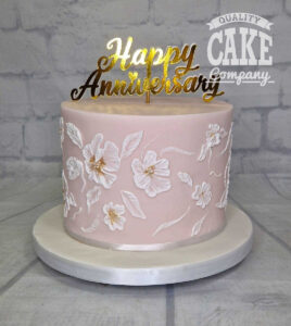 brushed flowers anniversary cake