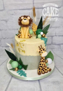 lion and giraffe jungle animal theme small birthday cake