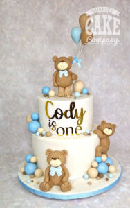 two tier cute brown teddy bear balls/balloons cake - Tamworth