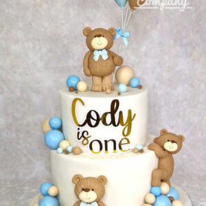 two tier cute brown teddy bear balls/balloons cake - Tamworth