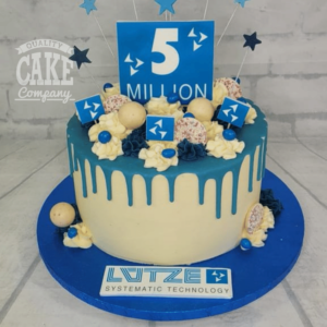 modern corporate milestone cake with corporate logos